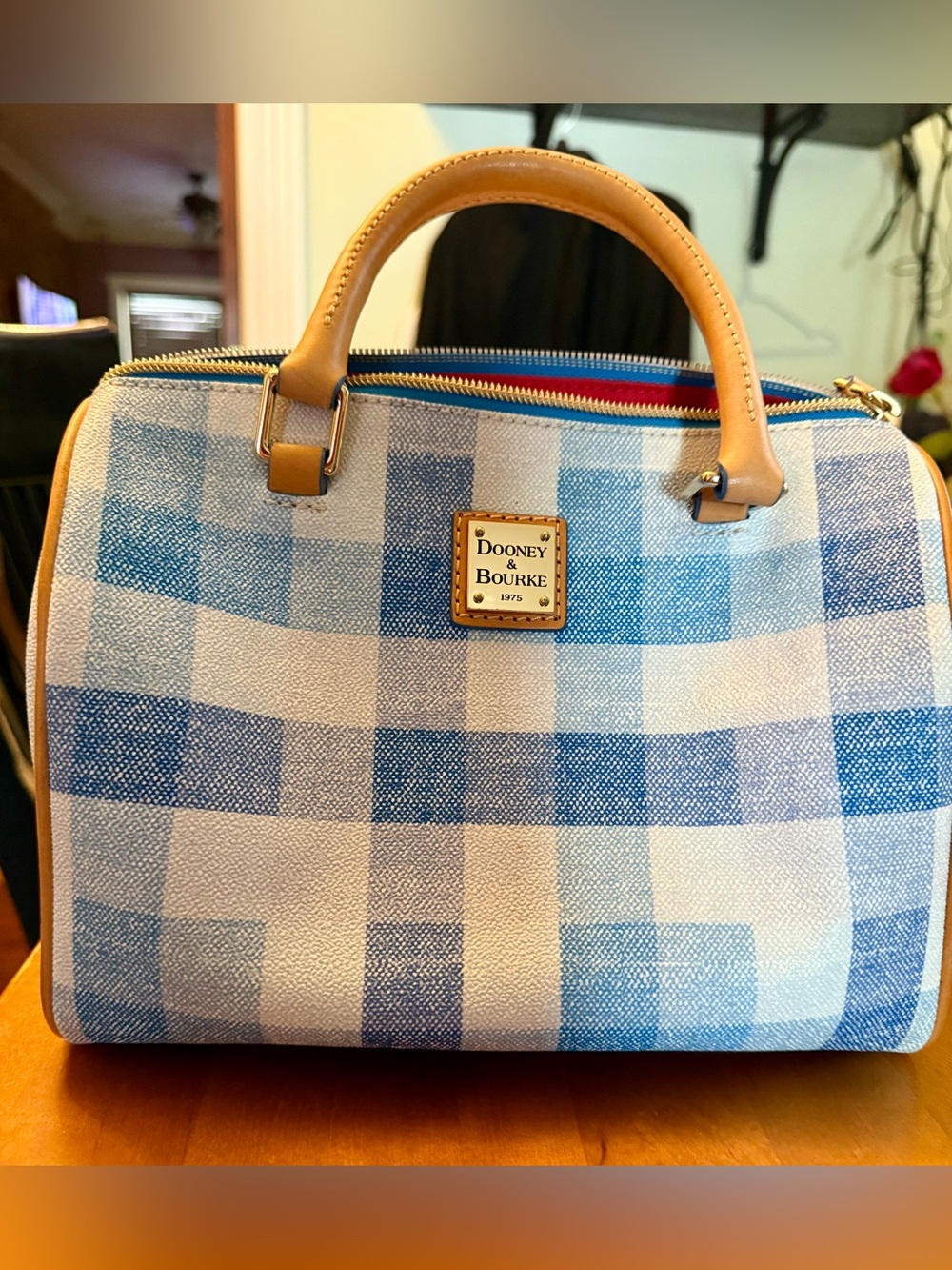 Dooney & Bourke Blue Gingham “Rowan” Satchel